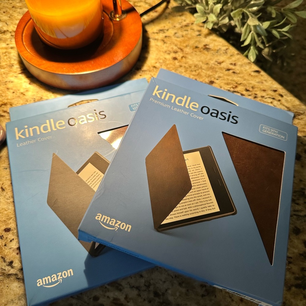 Two Amazon Kindle Oasis Leather Covers - Brown